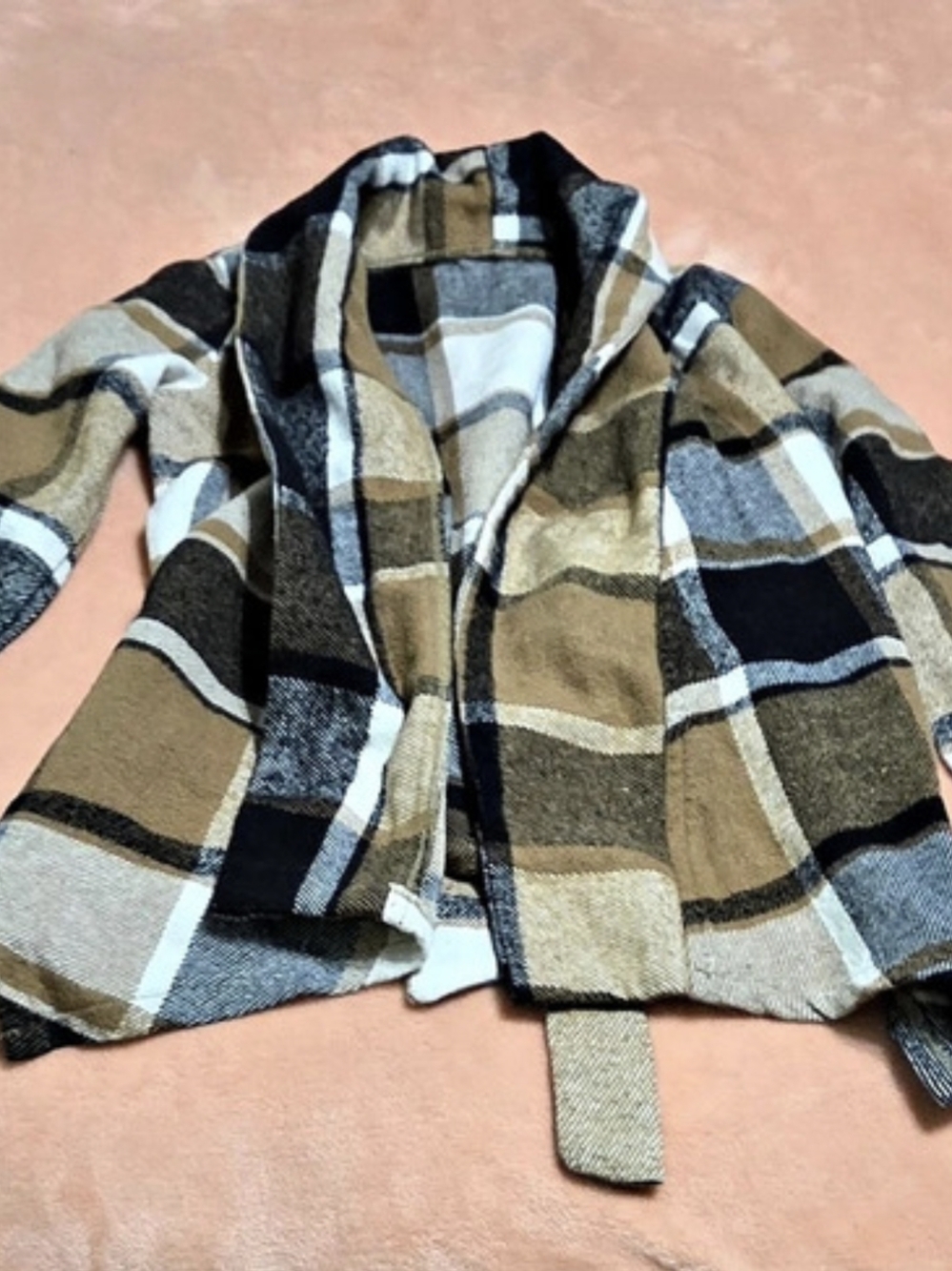 Shein Plaid Collared Long Sleeve Wrap Jacket With Belt Girls Size 6X